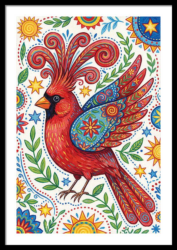 Colorful Cardinal With Folk Patterns