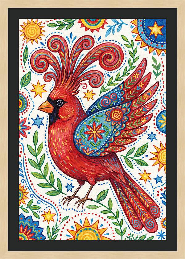 Colorful Cardinal With Folk Patterns