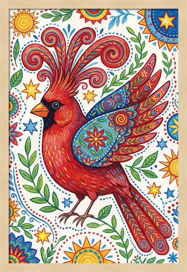 Colorful Cardinal With Folk Patterns