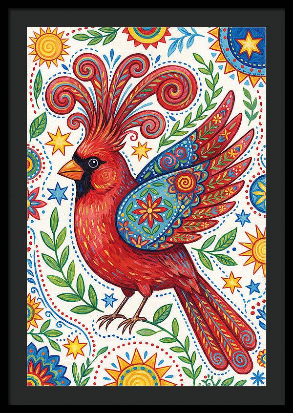 Colorful Cardinal With Folk Patterns