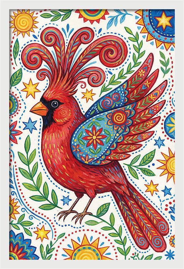 Colorful Cardinal With Folk Patterns