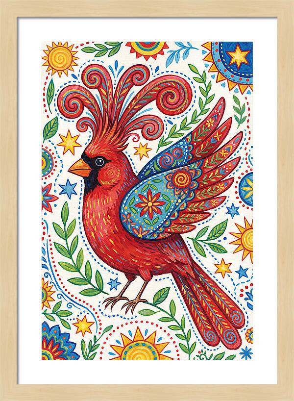 Colorful Cardinal With Folk Patterns