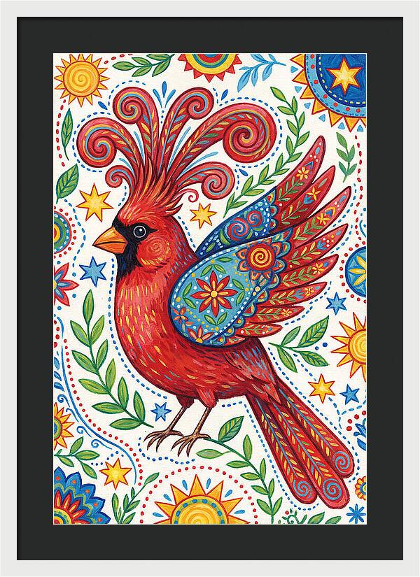 Colorful Cardinal With Folk Patterns