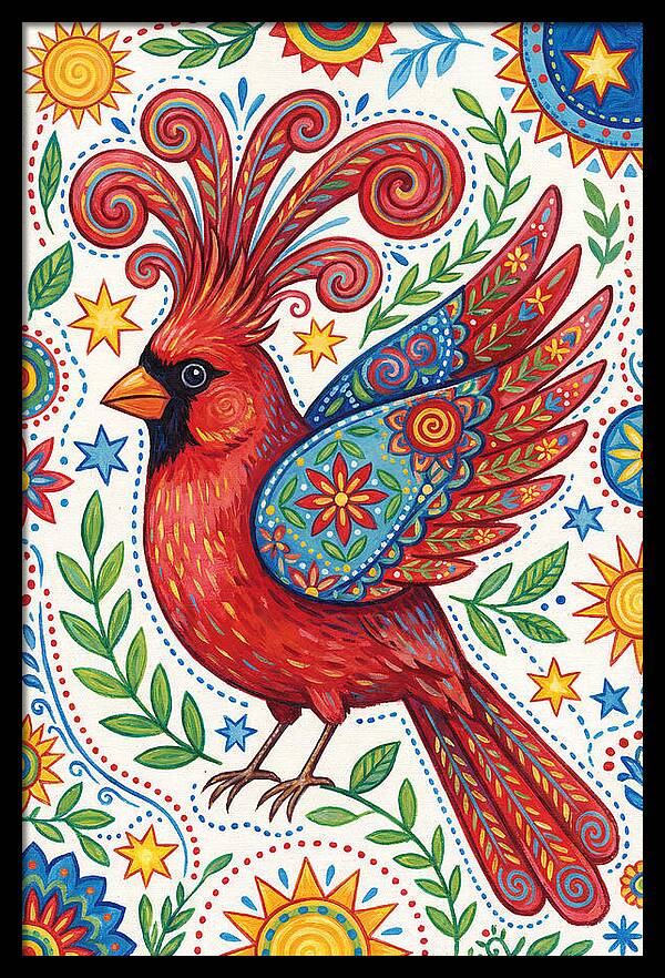 Colorful Cardinal With Folk Patterns
