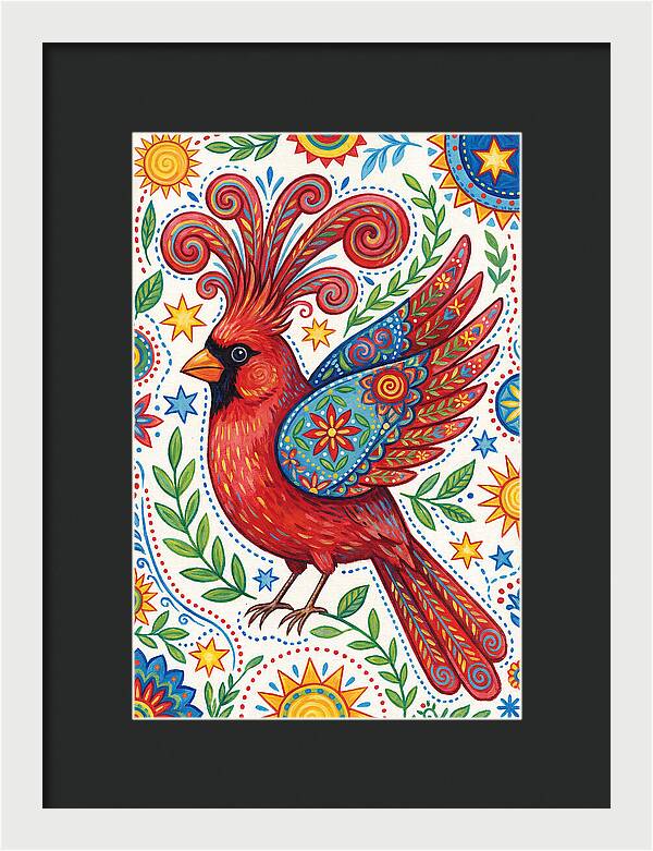 Colorful Cardinal With Folk Patterns