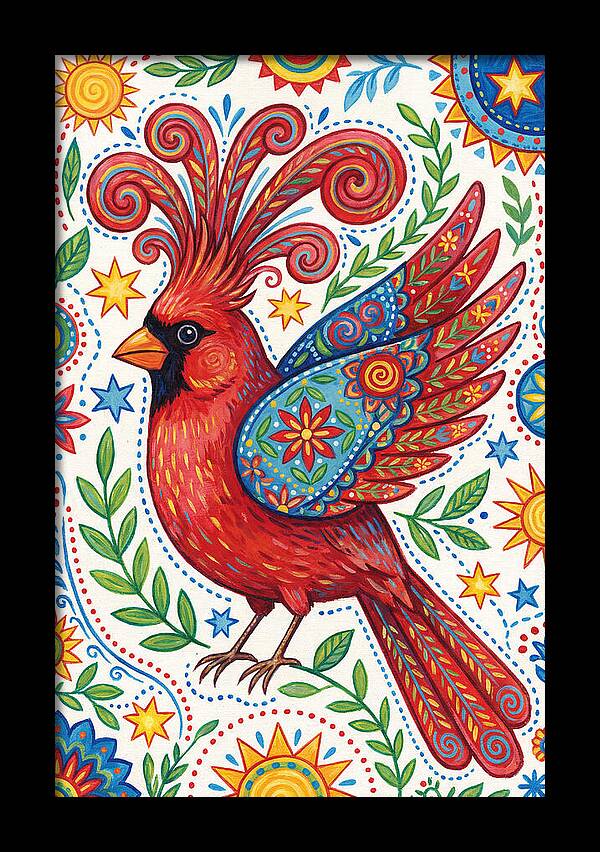 Colorful Cardinal With Folk Patterns