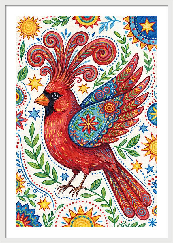 Colorful Cardinal With Folk Patterns