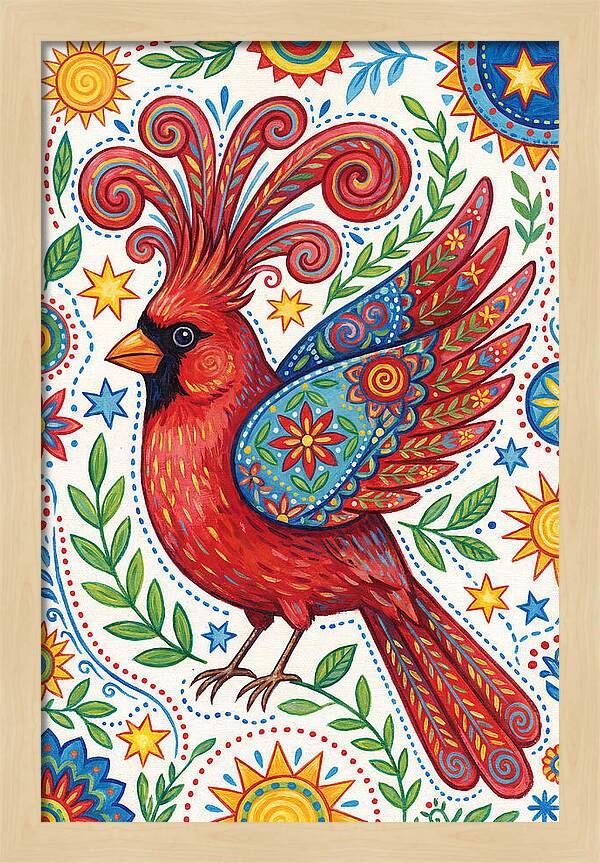 Colorful Cardinal With Folk Patterns