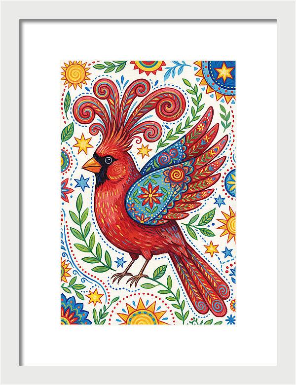Colorful Cardinal With Folk Patterns