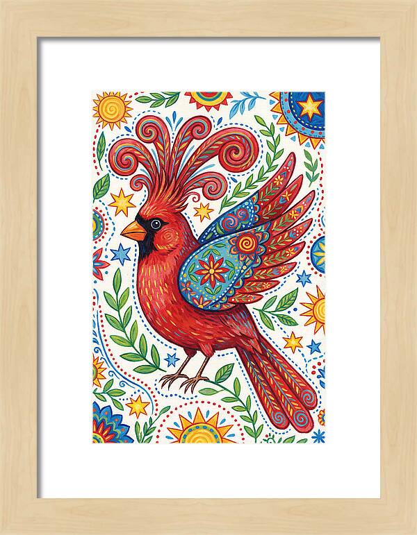 Colorful Cardinal With Folk Patterns