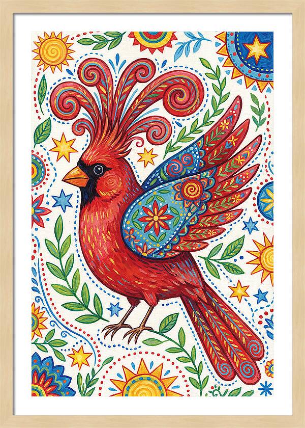 Colorful Cardinal With Folk Patterns