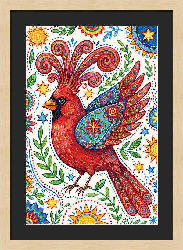 Colorful Cardinal With Folk Patterns