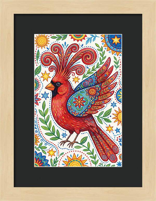 Colorful Cardinal With Folk Patterns