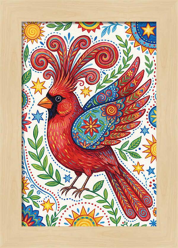 Colorful Cardinal With Folk Patterns