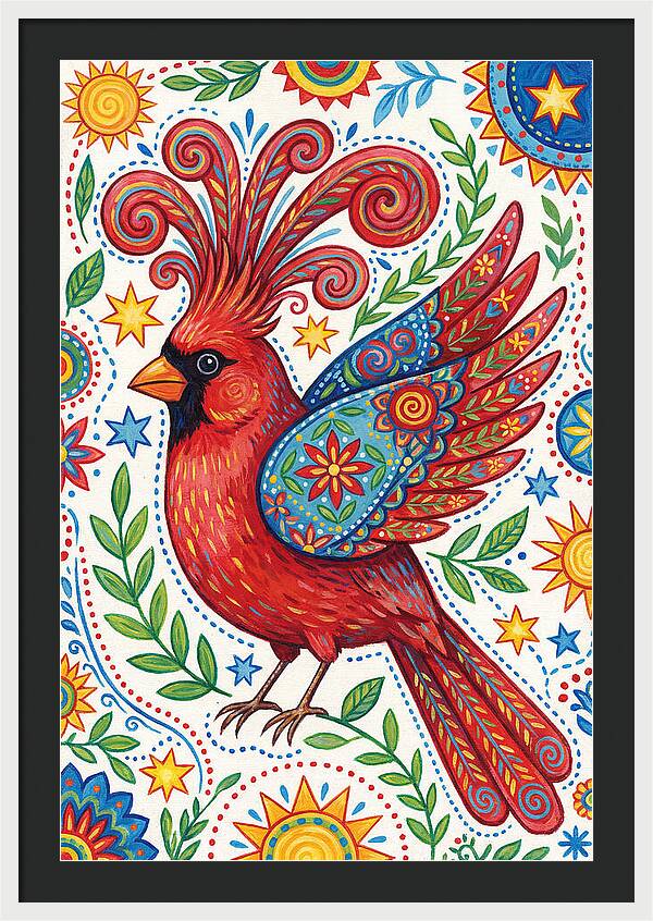 Colorful Cardinal With Folk Patterns