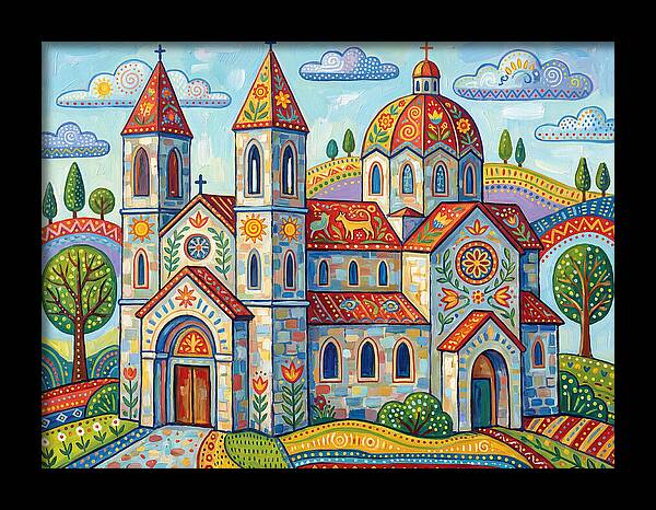Colorful Cathedral In A Vibrant Landscape