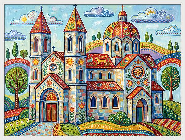 Colorful Cathedral In A Vibrant Landscape