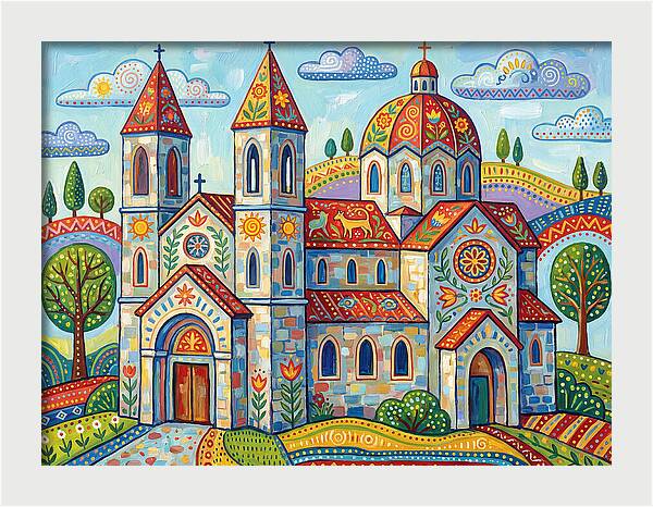 Colorful Cathedral In A Vibrant Landscape