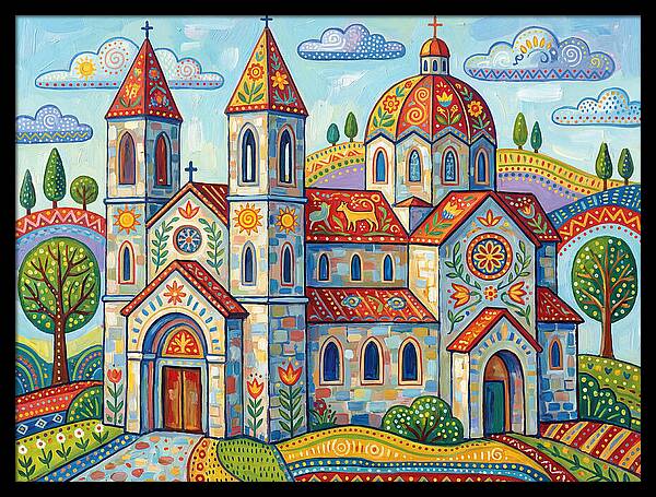 Colorful Cathedral In A Vibrant Landscape