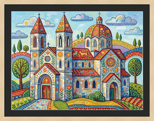 Colorful Cathedral In A Vibrant Landscape