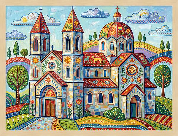 Colorful Cathedral In A Vibrant Landscape