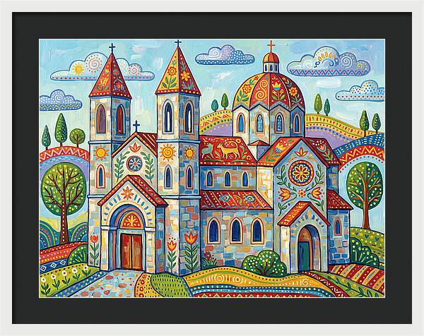 Colorful Cathedral In A Vibrant Landscape
