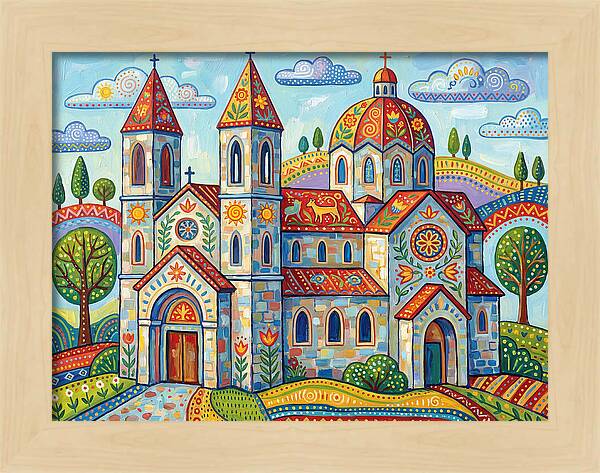 Colorful Cathedral In A Vibrant Landscape