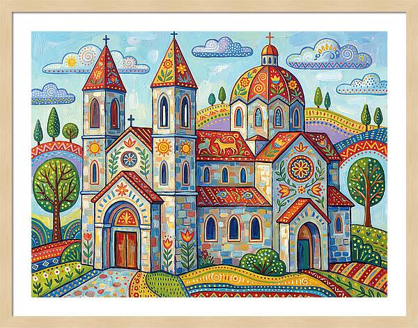 Colorful Cathedral In A Vibrant Landscape