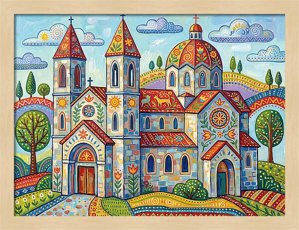 Colorful Cathedral In A Vibrant Landscape