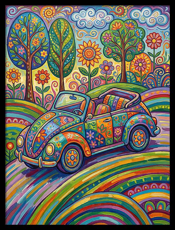 Colorful Convertible Car In Nature