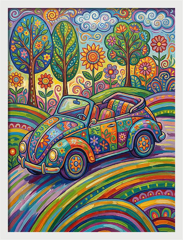 Colorful Convertible Car In Nature