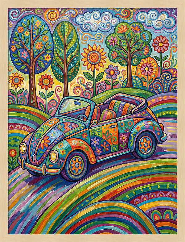 Colorful Convertible Car In Nature