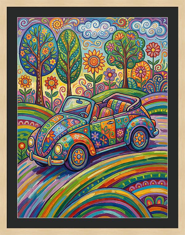 Colorful Convertible Car In Nature