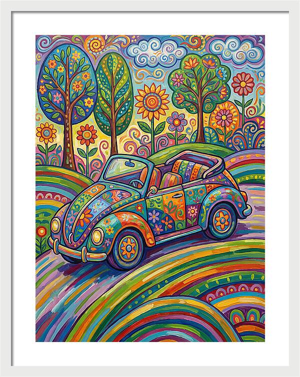 Colorful Convertible Car In Nature