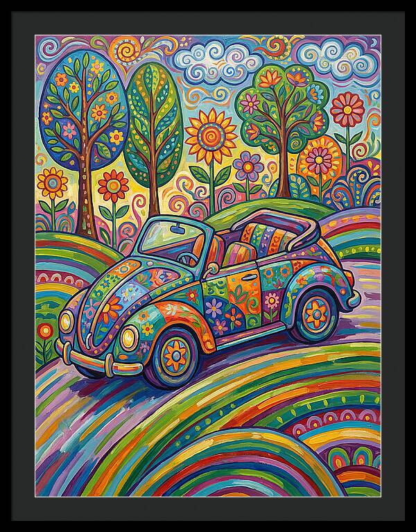 Colorful Convertible Car In Nature