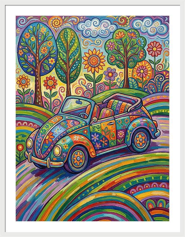 Colorful Convertible Car In Nature