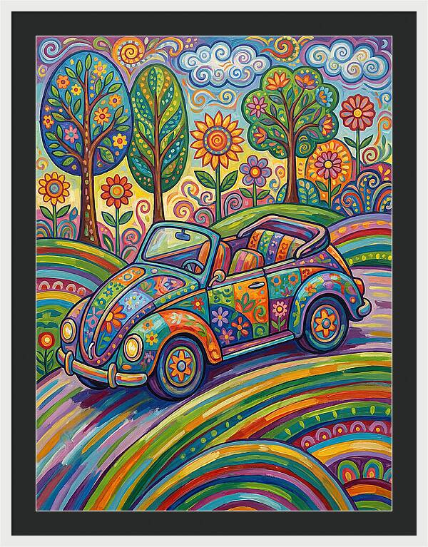 Colorful Convertible Car In Nature