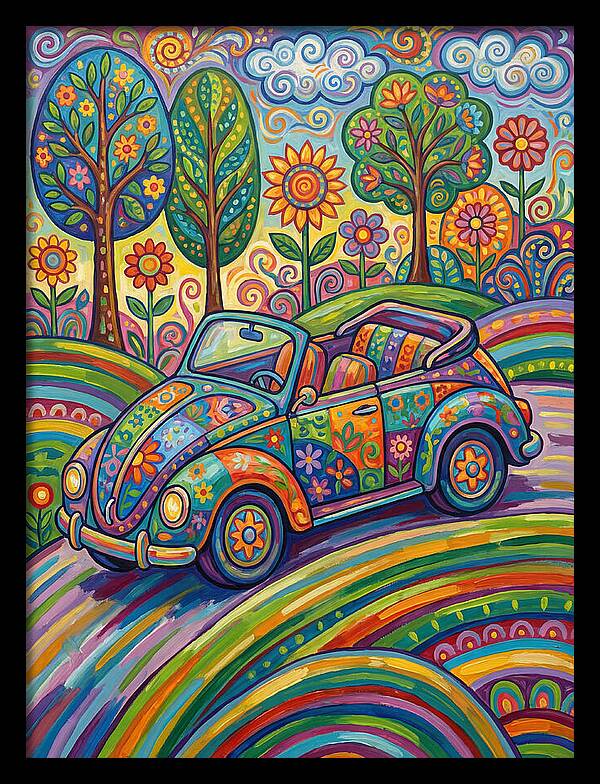 Colorful Convertible Car In Nature
