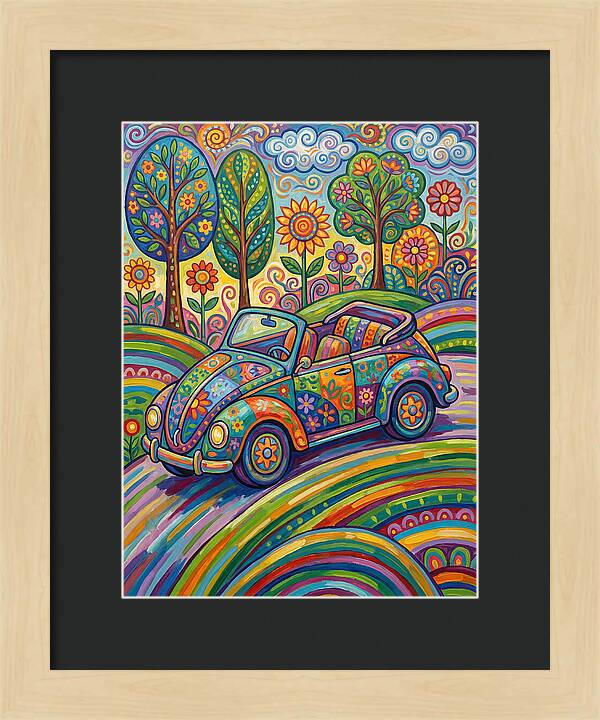 Colorful Convertible Car In Nature