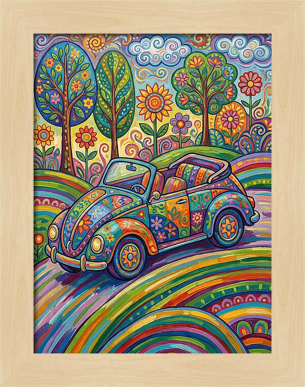 Colorful Convertible Car In Nature