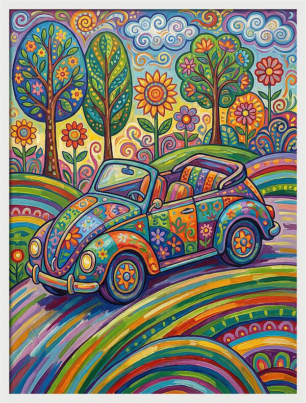 Colorful Convertible Car In Nature