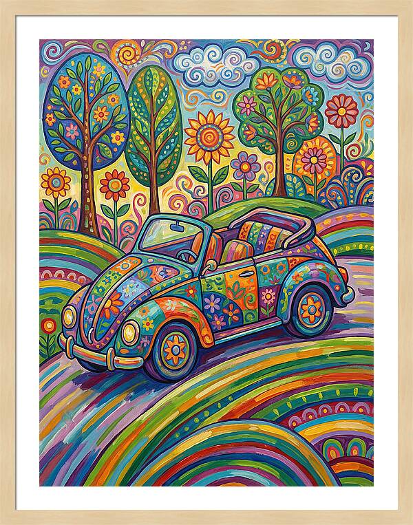Colorful Convertible Car In Nature