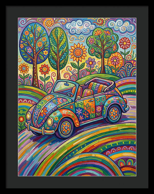 Colorful Convertible Car In Nature