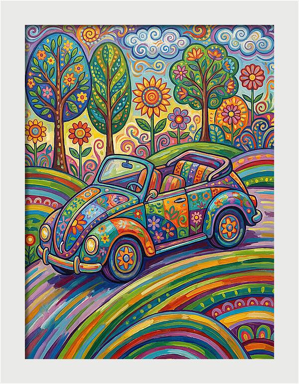 Colorful Convertible Car In Nature