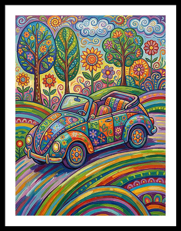 Colorful Convertible Car In Nature