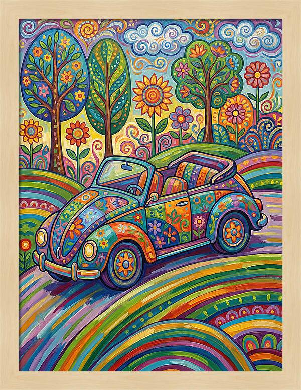 Colorful Convertible Car In Nature