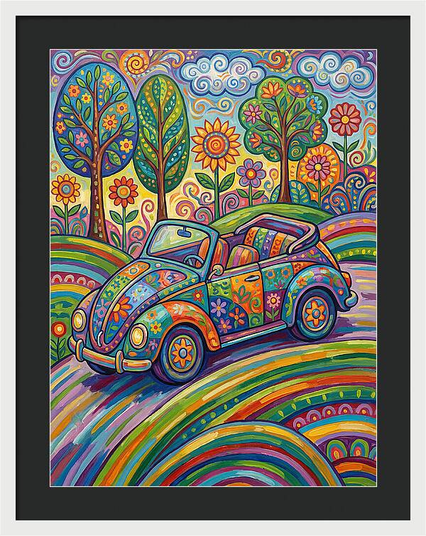 Colorful Convertible Car In Nature