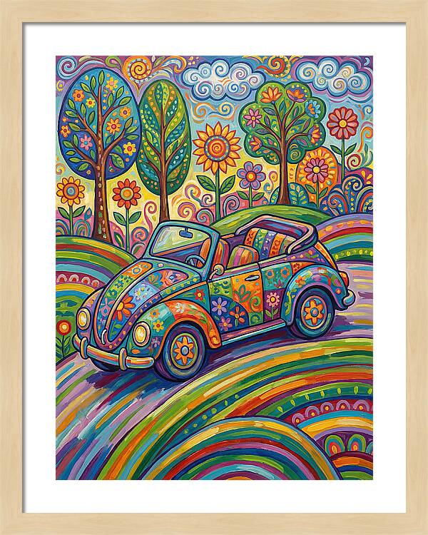 Colorful Convertible Car In Nature