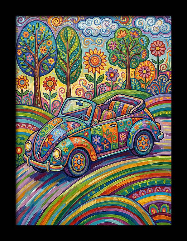 Colorful Convertible Car In Nature
