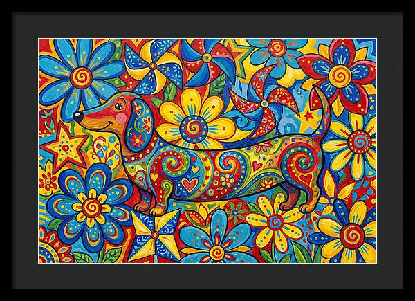 Colorful Dog Among Flowers